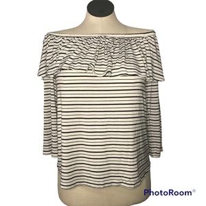 American Eagle Womens White Black Stripes Off The Shoulder 3/4 Sleeve Sz XL